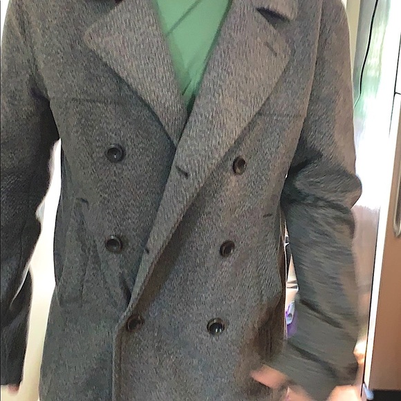 Gray with black buttons Pea coat jacket xl​​ - Picture 5 of 17